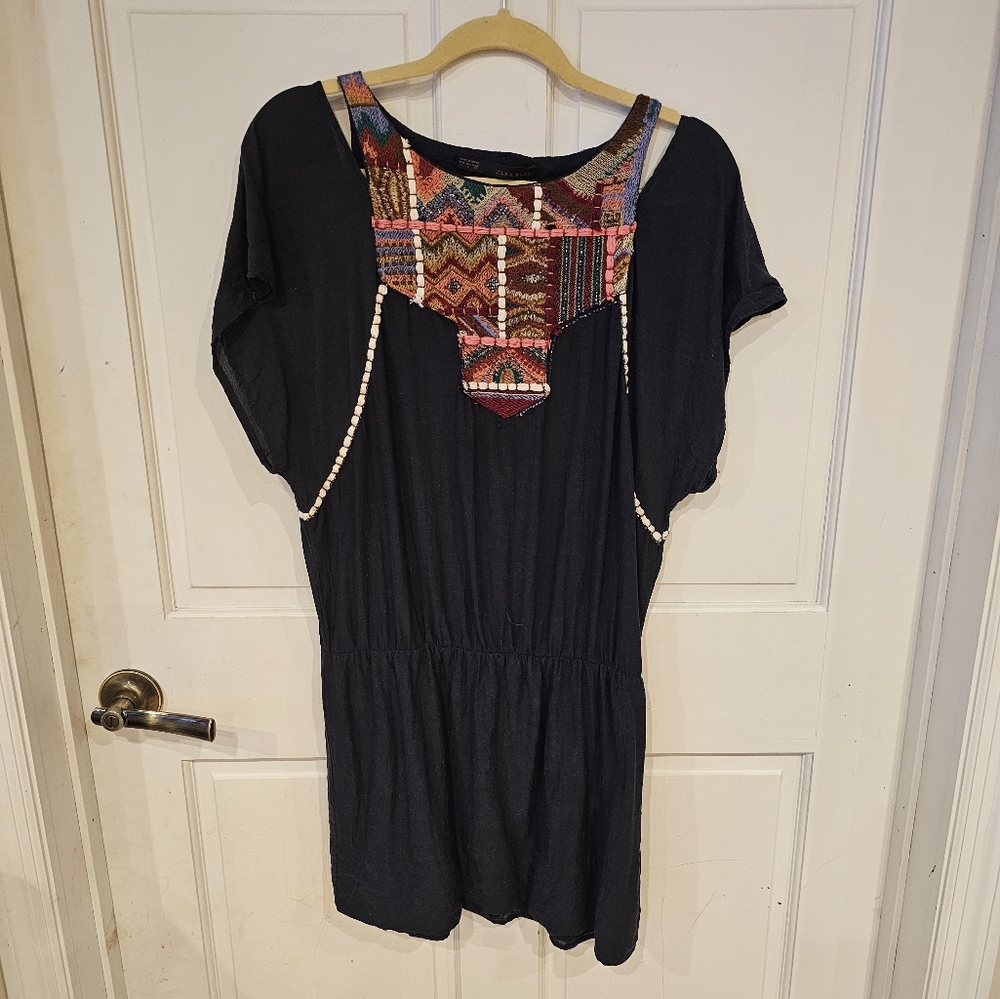 Split sleeve tapestry mini dress drop waist dress